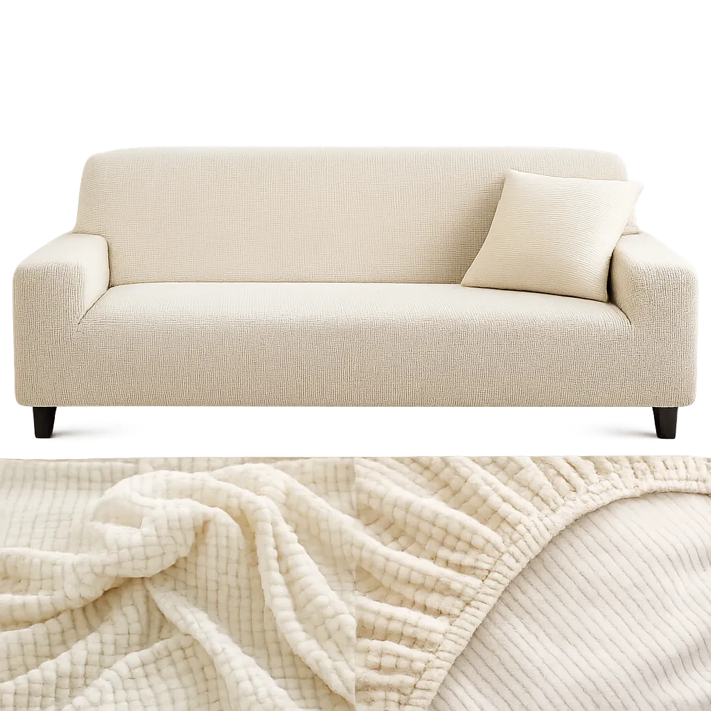 Stretch Sofa Slipcover – White Ribbed Stretch Fabric – product view 5 | Brivenzo