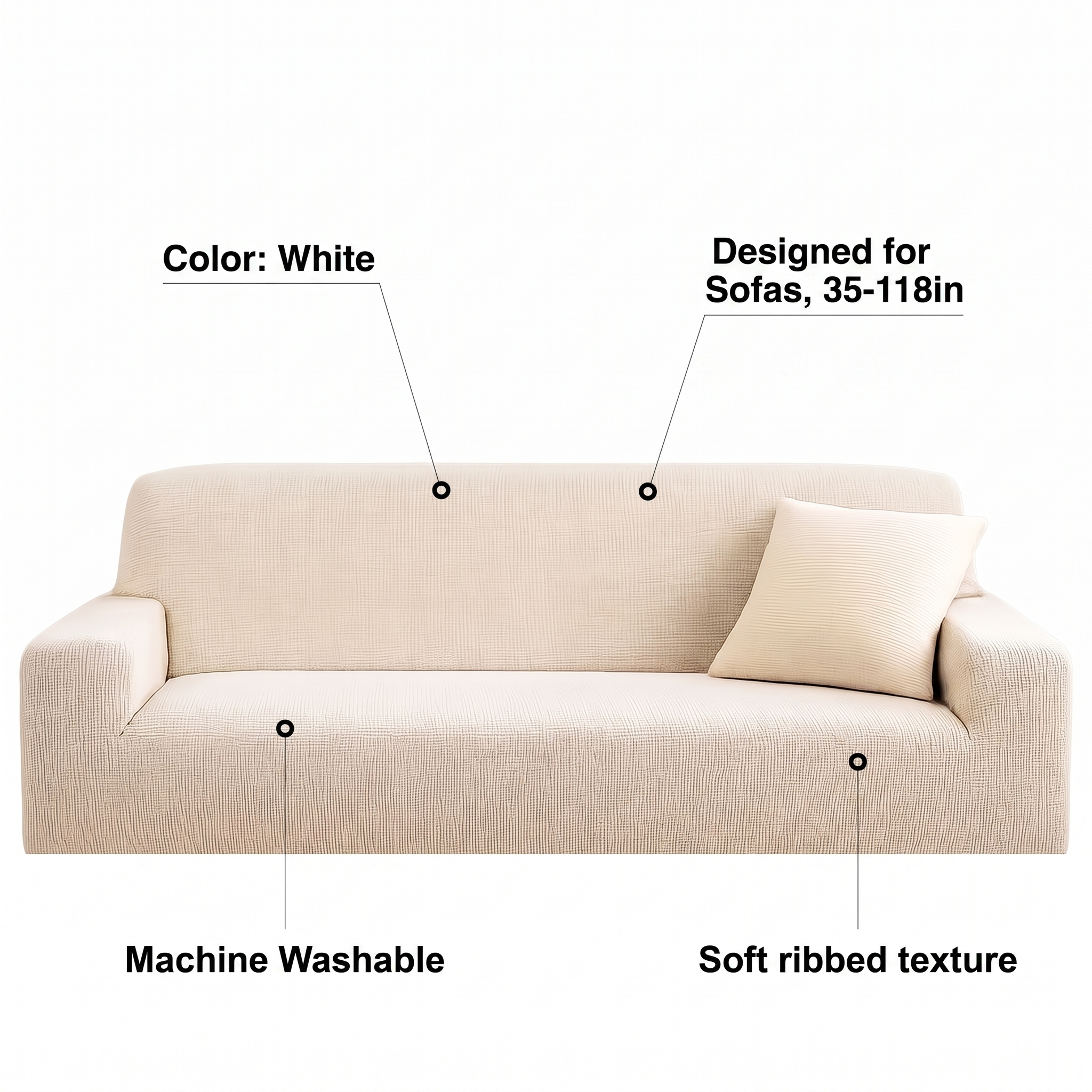 Stretch Sofa Slipcover – White Ribbed Stretch Fabric – features and specifications overview | Brivenzo