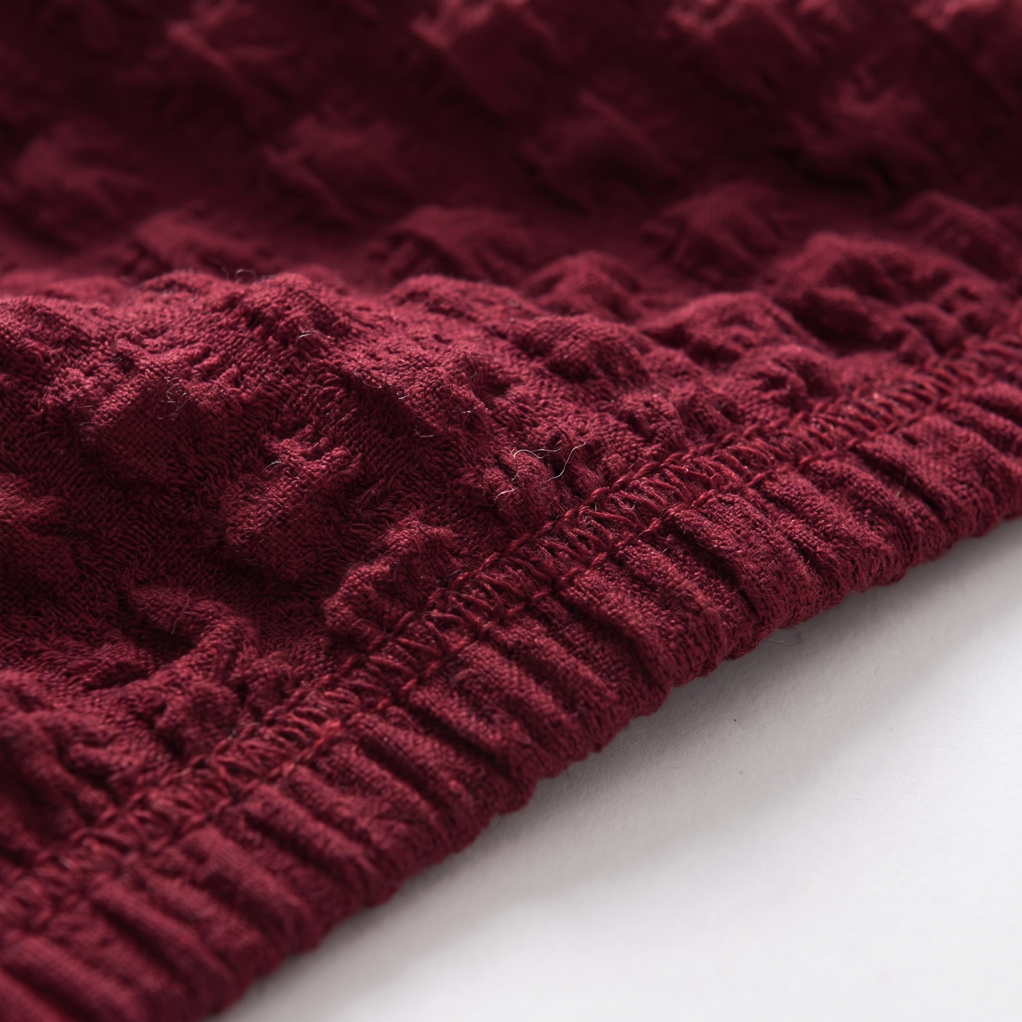 Stretch Sofa Slipcover – Wine Red Ruffled Skirt – product view 6 | Brivenzo