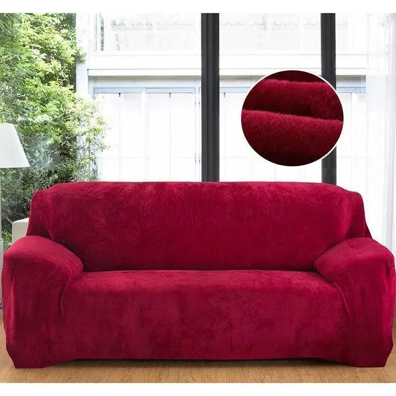 Stretch Sofa Slipcover – Wine Red Velvet – product view 6 | Brivenzo