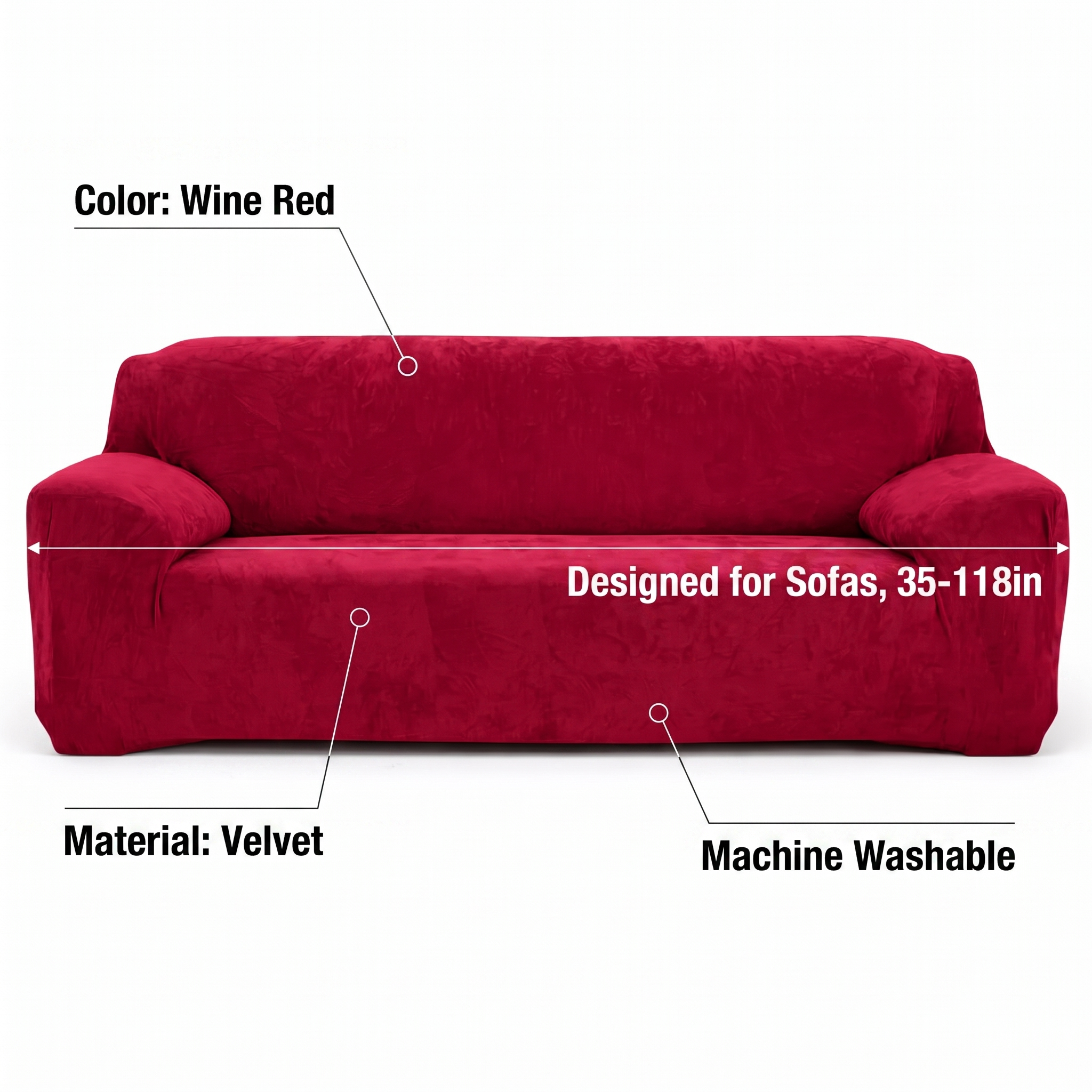 Stretch Sofa Slipcover – Wine Red Velvet – features and specifications overview | Brivenzo