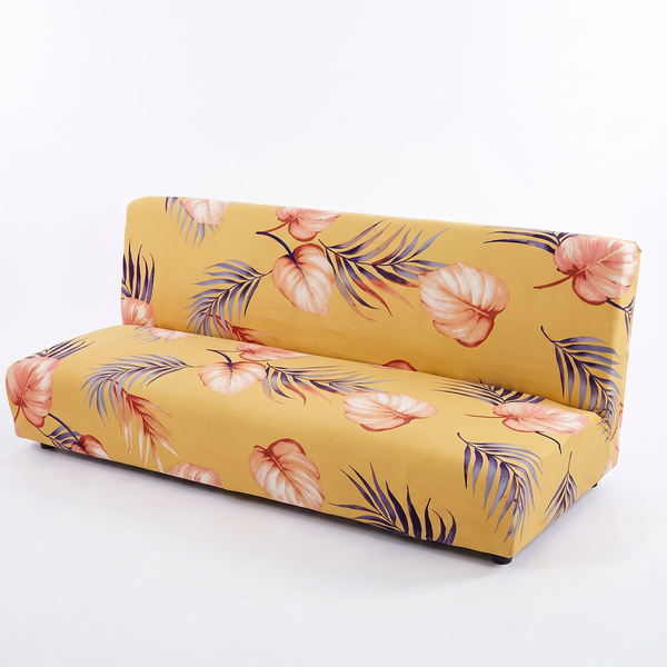 Stretch Sofa Slipcover – Yellow Coral Tropical Leaf Print Sofa Bed – product photo on a white background | Brivenzo