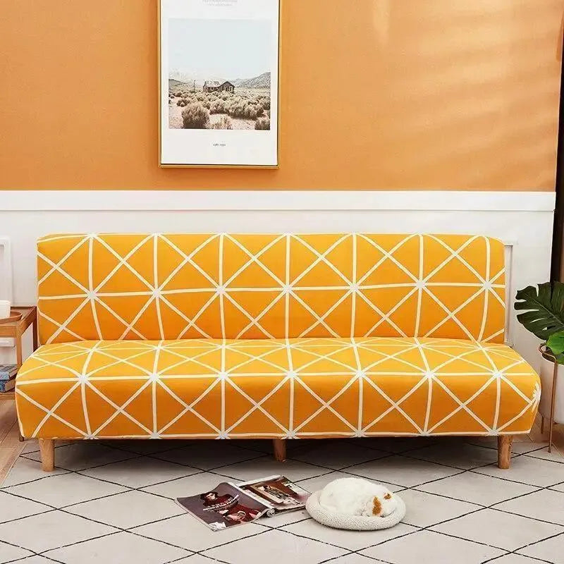 Stretch Sofa Slipcover – Yellow White Crosshatch Print Sofa Bed – product view 4 | Brivenzo