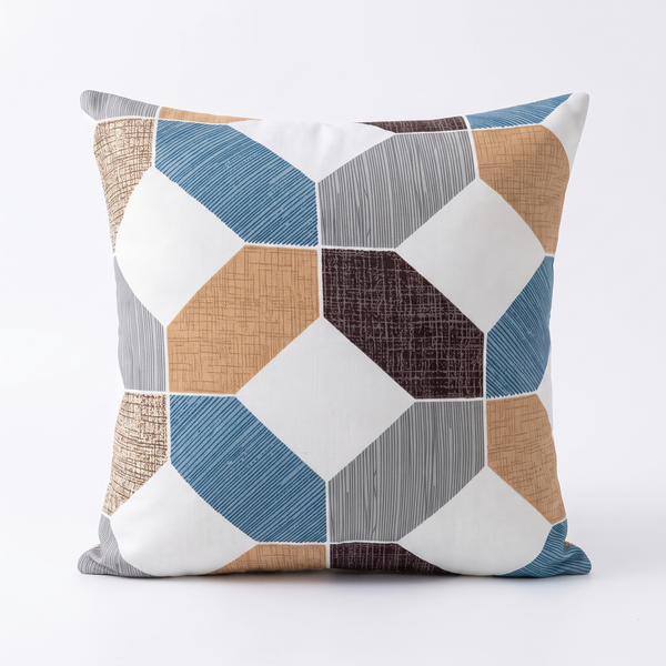Throw Pillow Cover – Blue Tan Brown Geometric Print – product photo on a white background | Brivenzo
