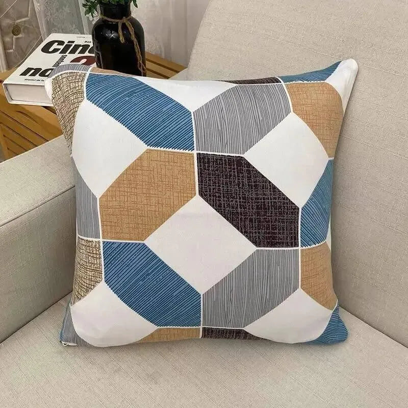 Throw Pillow Cover – Blue Tan Brown Geometric Print – product view 4 | Brivenzo