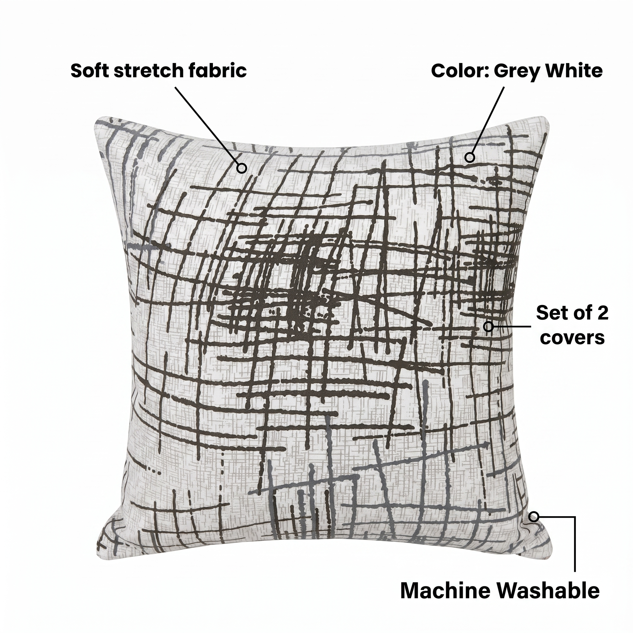 Throw Pillow Cover – Grey White Crosshatch Scratch Print – features and specifications overview | Brivenzo