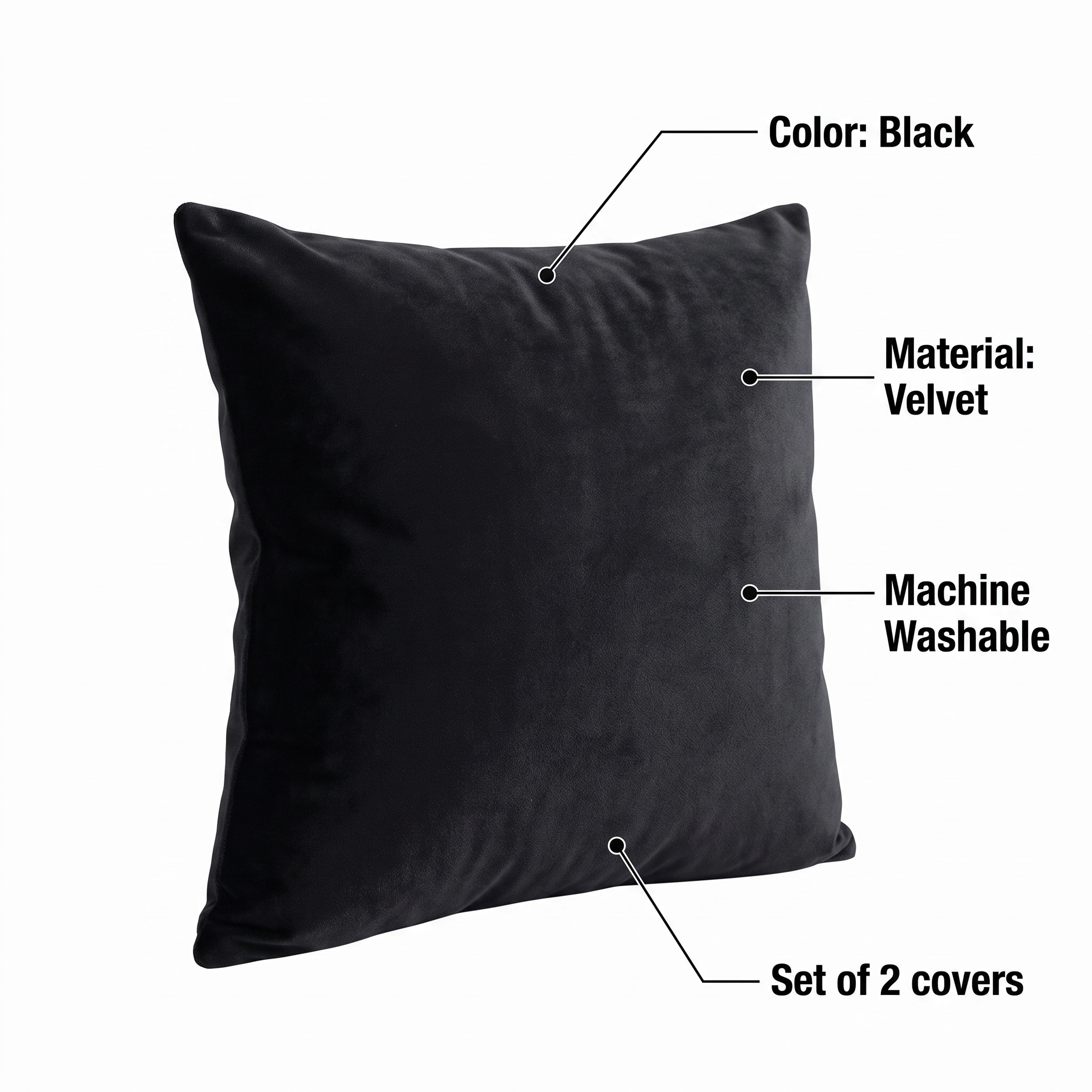 Velvet Throw Pillow Cover – Black Velvet – features and specifications overview | Brivenzo