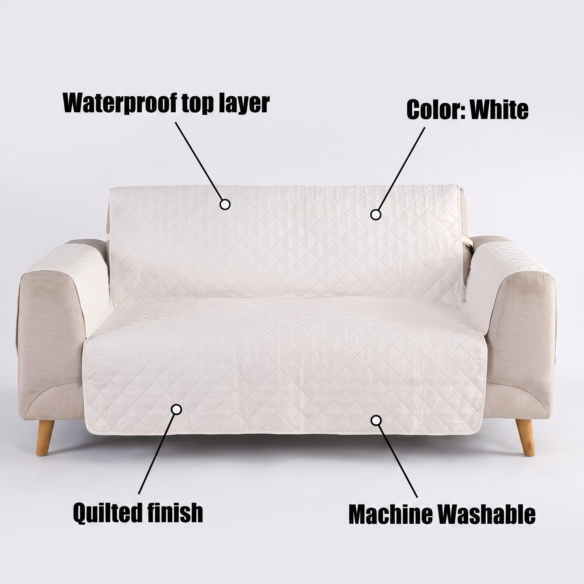 White Waterproof Quilted Furniture Cover – 22-77in – features and specifications overview | Brivenzo