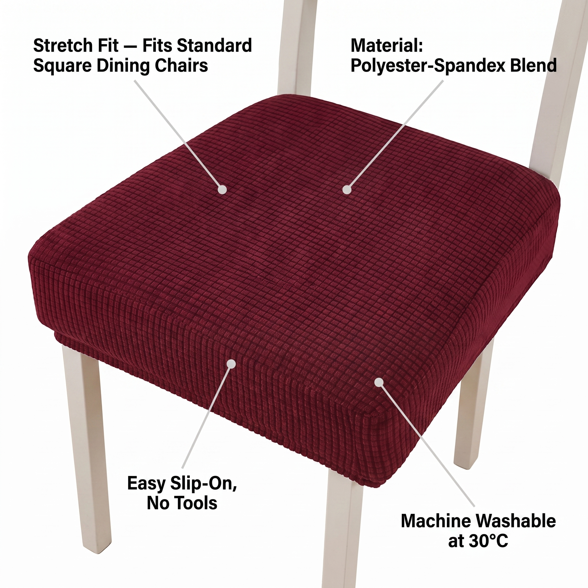 Wine Red Chair Seat Cover – Stretch Fit – product view 6 | Brivenzo