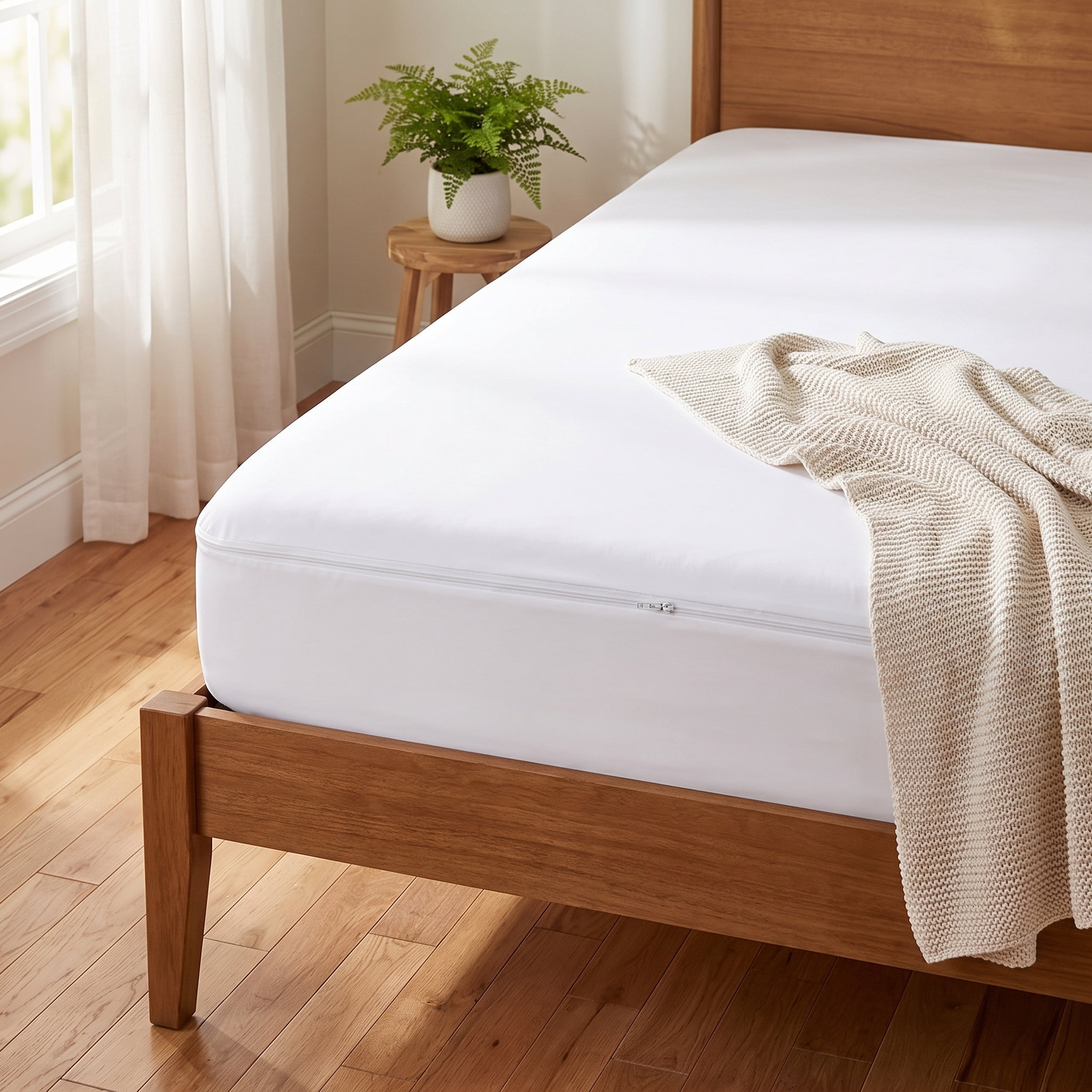 Zippered Mattress Protector – Bed Bug Barrier Cover shown in a styled home interior | Brivenzo