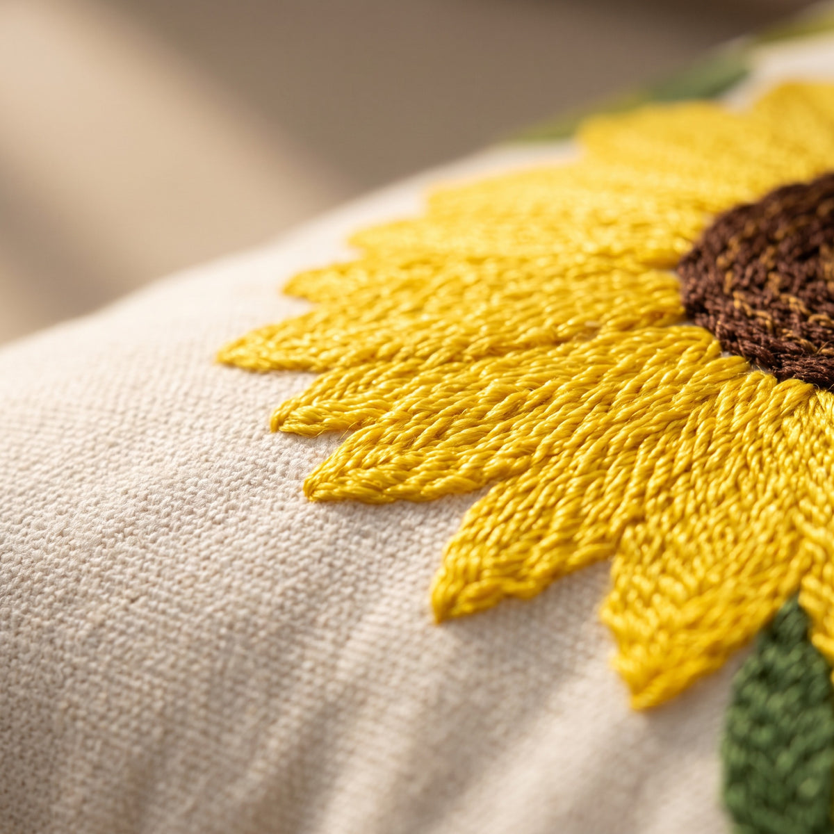 Sunflower Embroidered Cushion Cover | Cotton, 18in