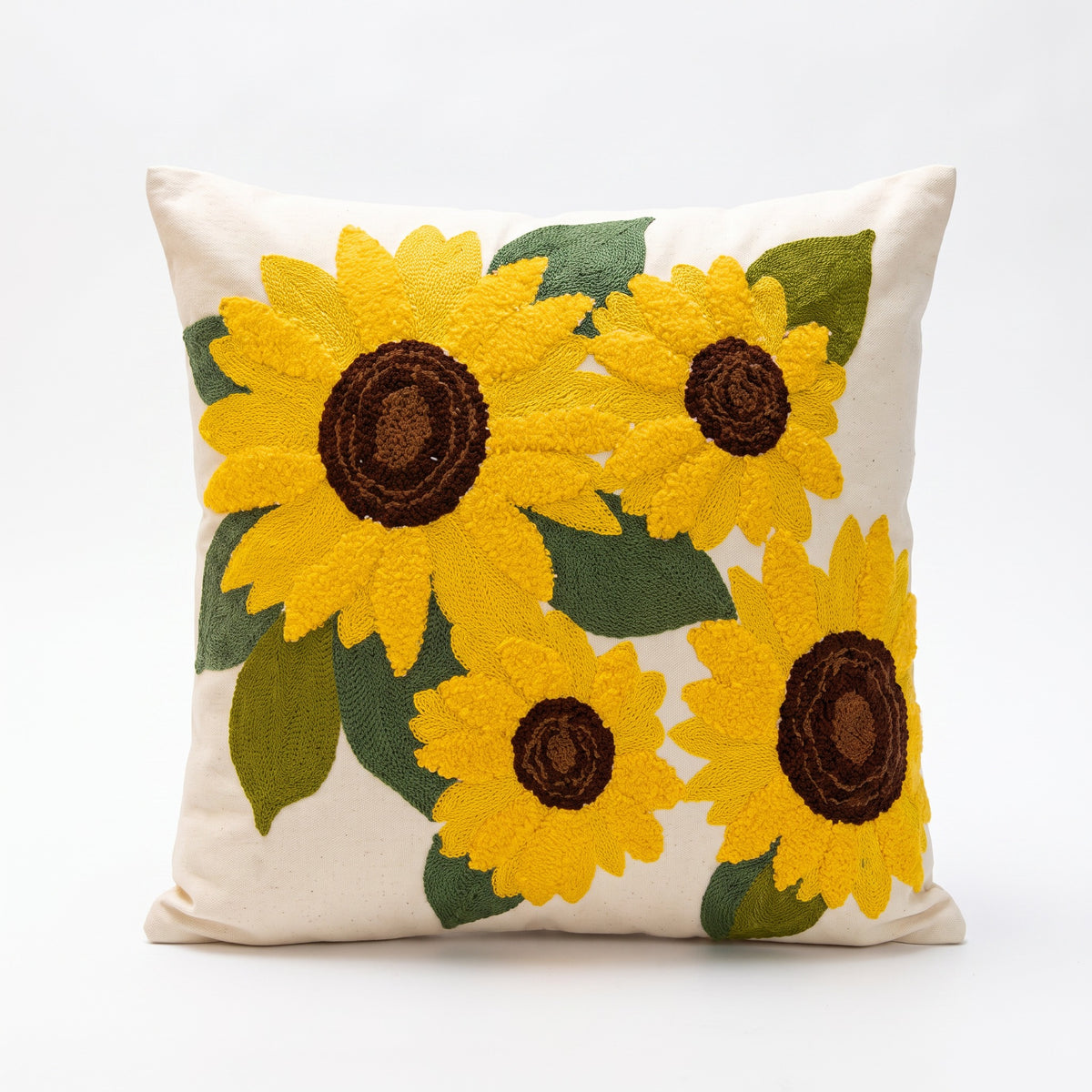 Sunflower Embroidered Cushion Cover | Cotton, 18in