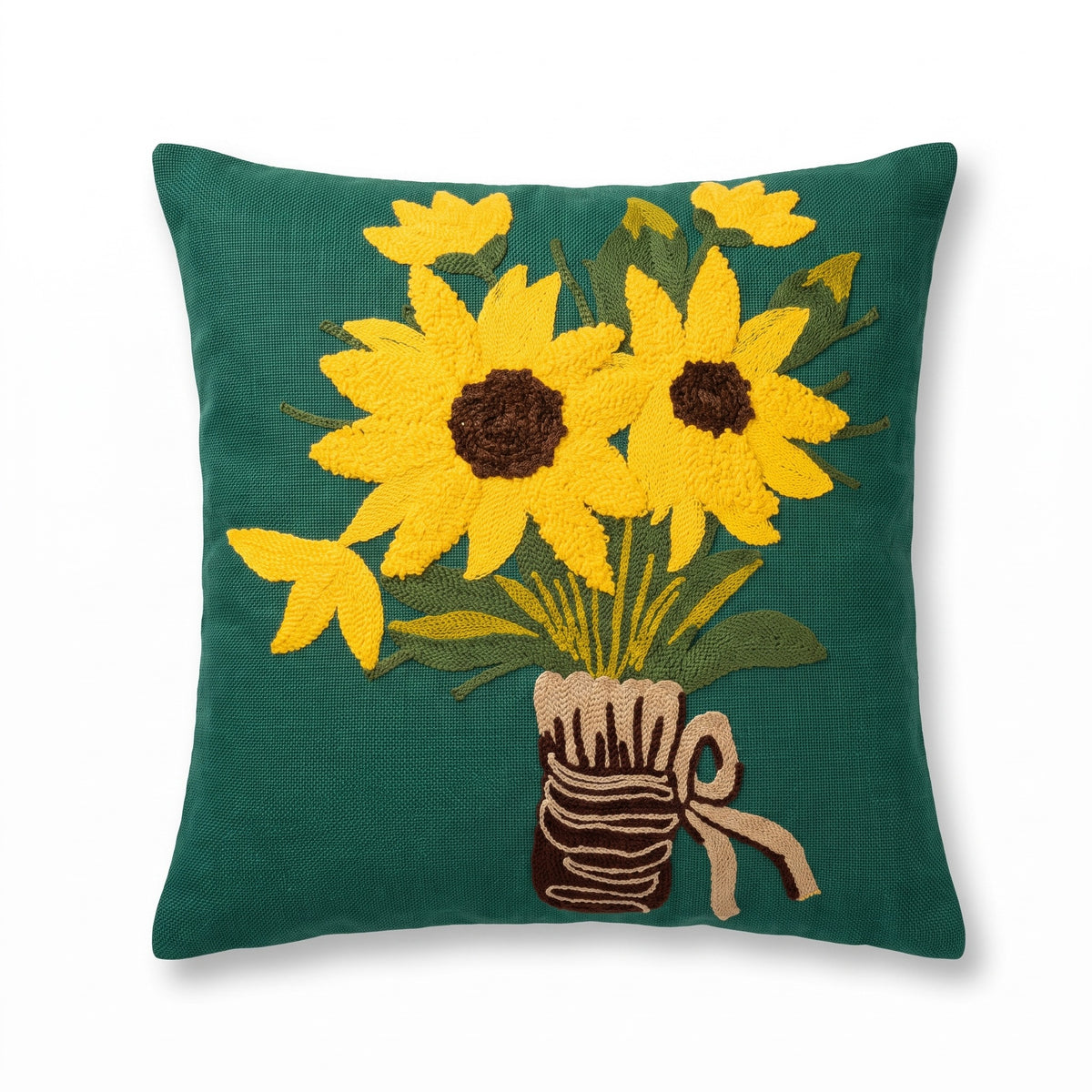 Sunflower Embroidered Cushion Cover | Cotton, 18in