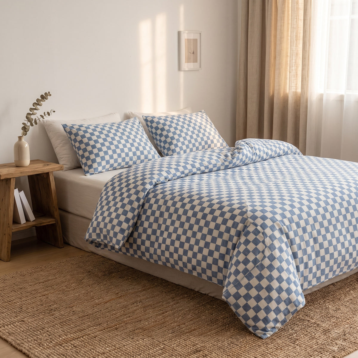 Checked Duvet Cover Set | Breathable Cotton Blend, 59-87in