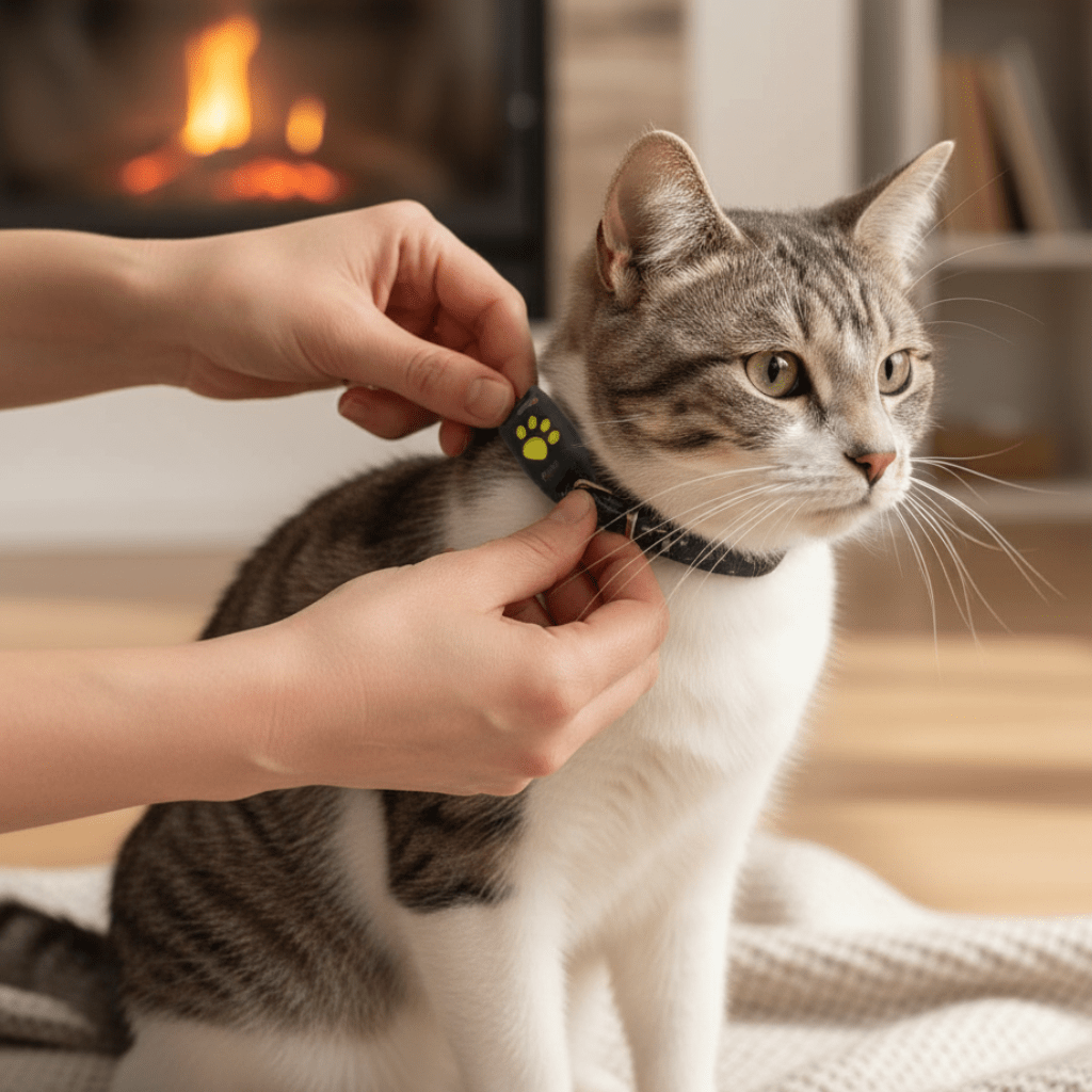 Small tracker attached to a cat's collar