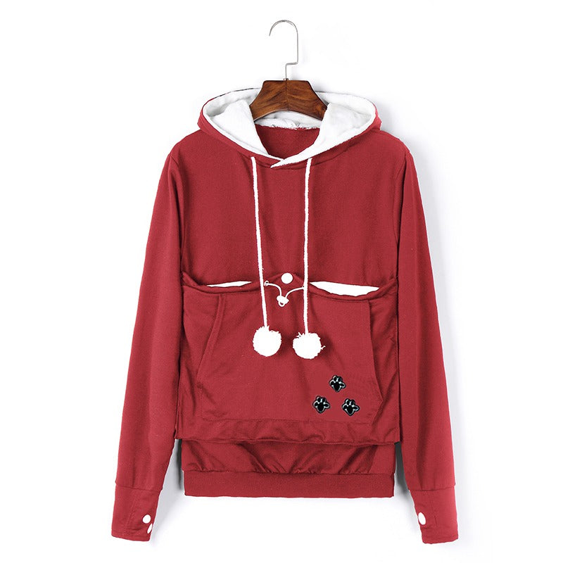 Cat pouch hoodie in black, red, pink, gray and blue
