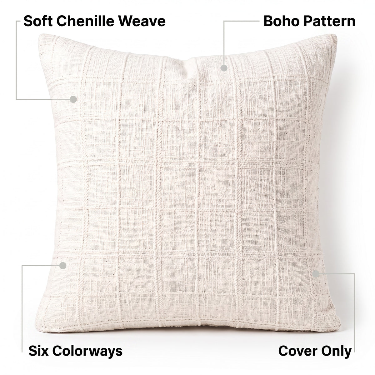 Boho Chenille Cushion Cover | Textured Weave, 16-20in
