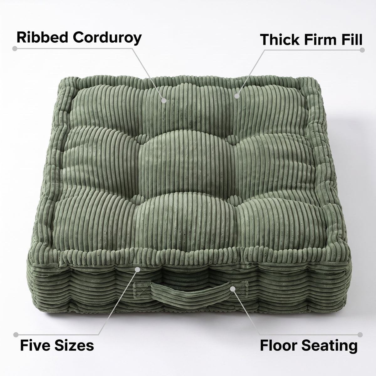 Corduroy Floor Meditation Cushion | Thick Soft Fill, 16-24in