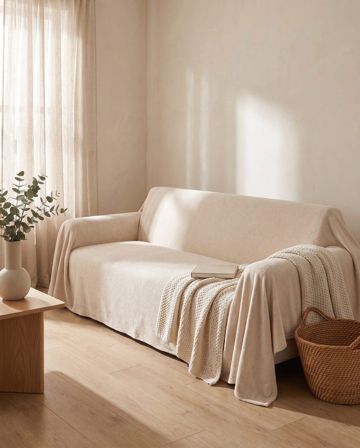 CloudNest Boucle Stretch Sofa Cover- Anti-Scratch, Full-Cover Pe | Spill Resistant