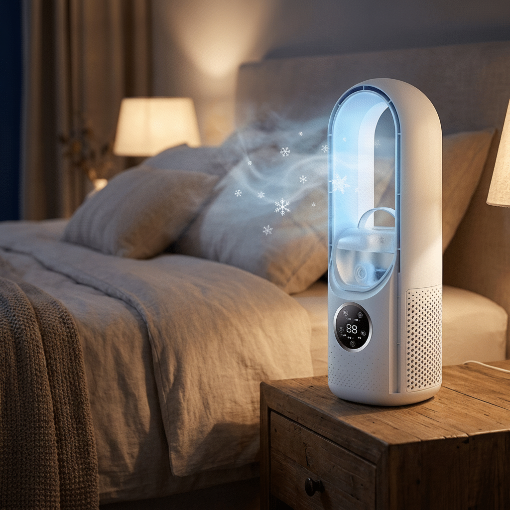 Compact Bladeless Air Cooler Fan with Sleep Mode for Desk and Nightstand, view 8