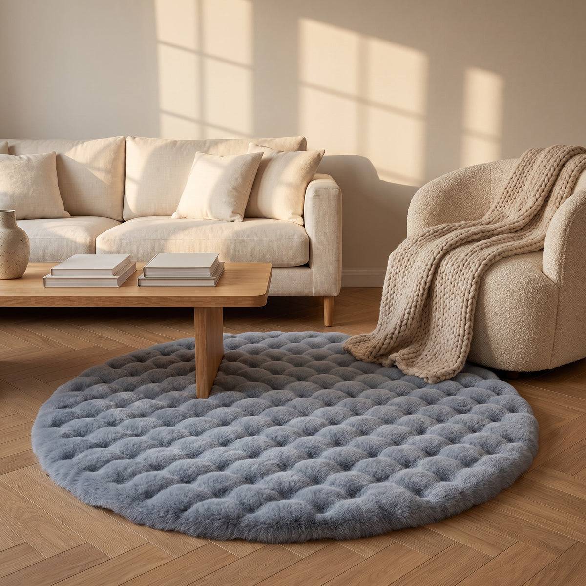 Round Fleece Rug | Soft Non-Slip Backing, 35in