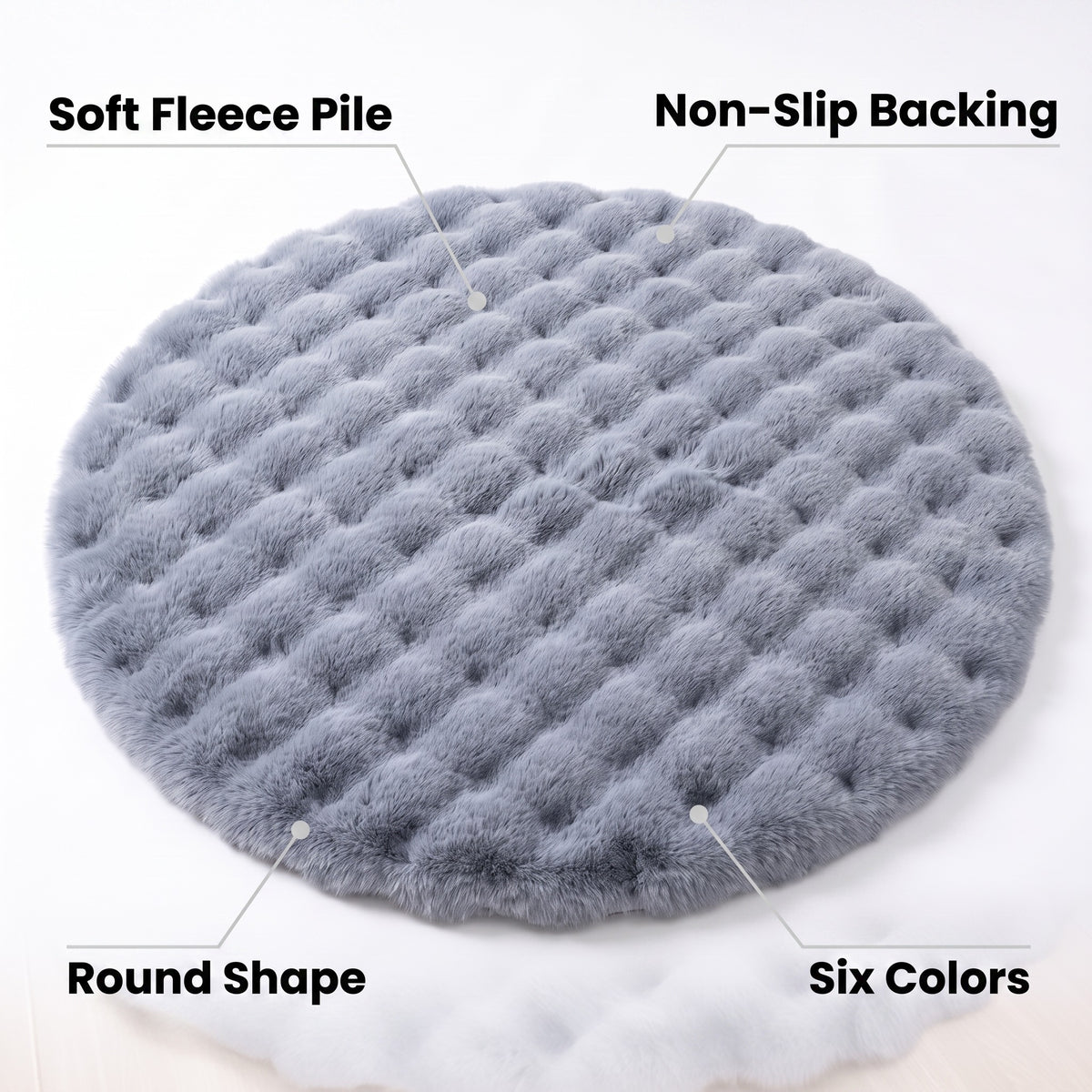 Round Fleece Rug | Soft Non-Slip Backing, 35in
