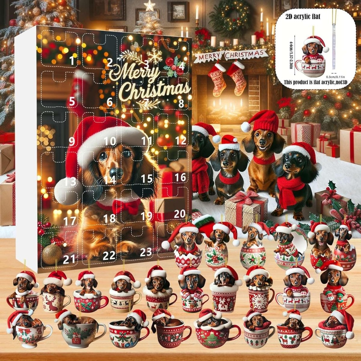 Dachshund Advent Calendar with 24 Acrylic Accessories, Four Styles, view 6