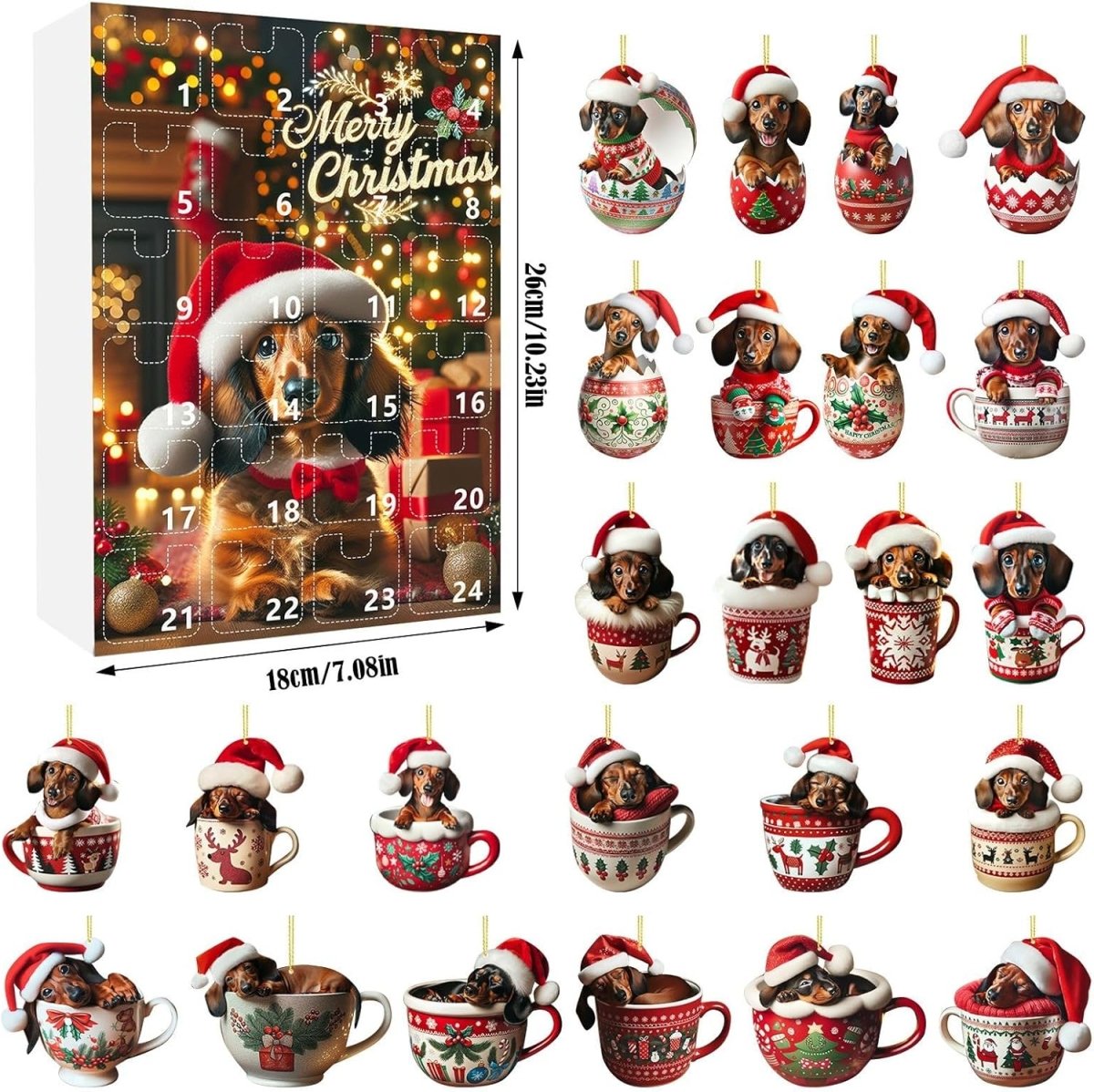 Dachshund Advent Calendar with 24 Acrylic Accessories, Four Styles, view 7