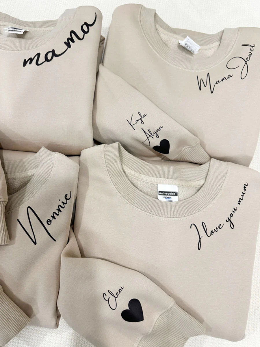 Personalized Hoodie with Kids Names on Sleeve, Custom Embroidered Cotton Blend Sweatshirt for Mom and Dad - Unisex (5)