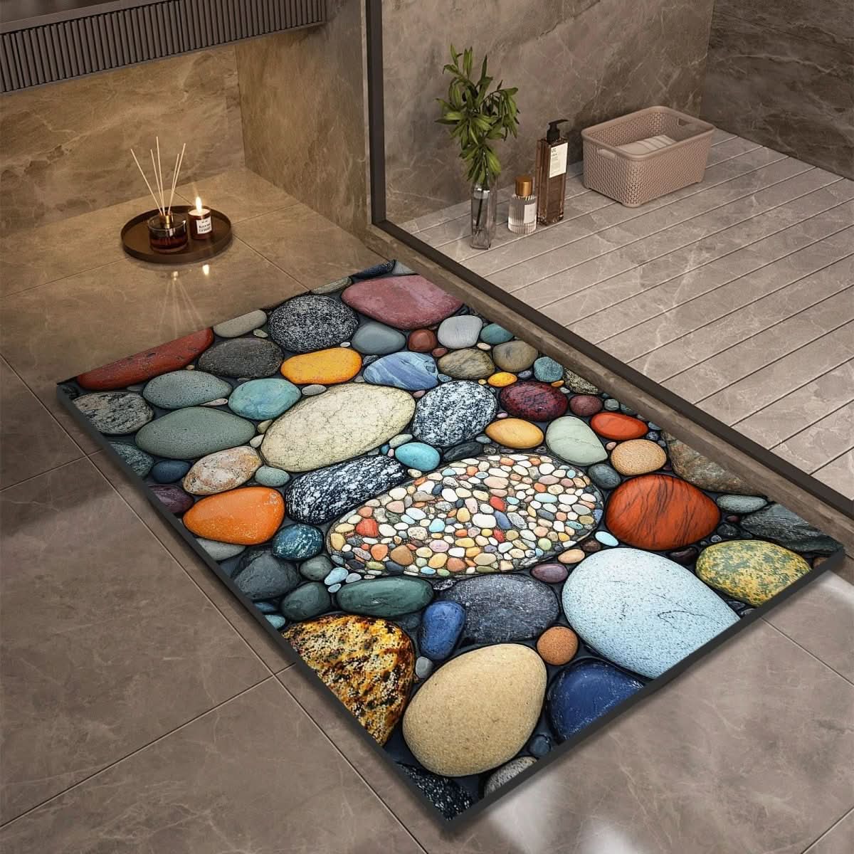 Diatomaceous Earth Bath Mat with Natural Rubber Backing, Super Absorbent and Quick Drying, view 2