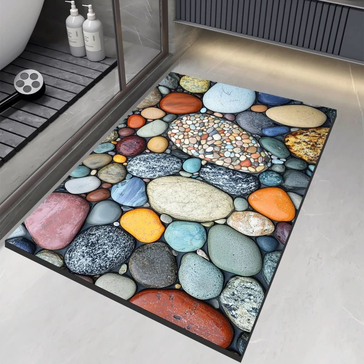 Diatomaceous Earth Bath Mat with Natural Rubber Backing, Super Absorbent and Quick Drying, view 3