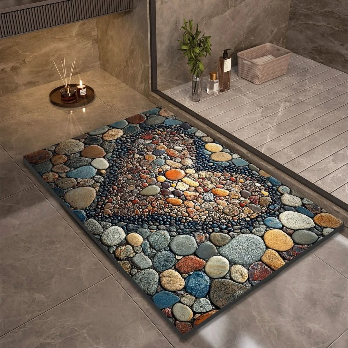 Diatomaceous Earth Bath Mat with Natural Rubber Backing, Super Absorbent and Quick Drying, view 5