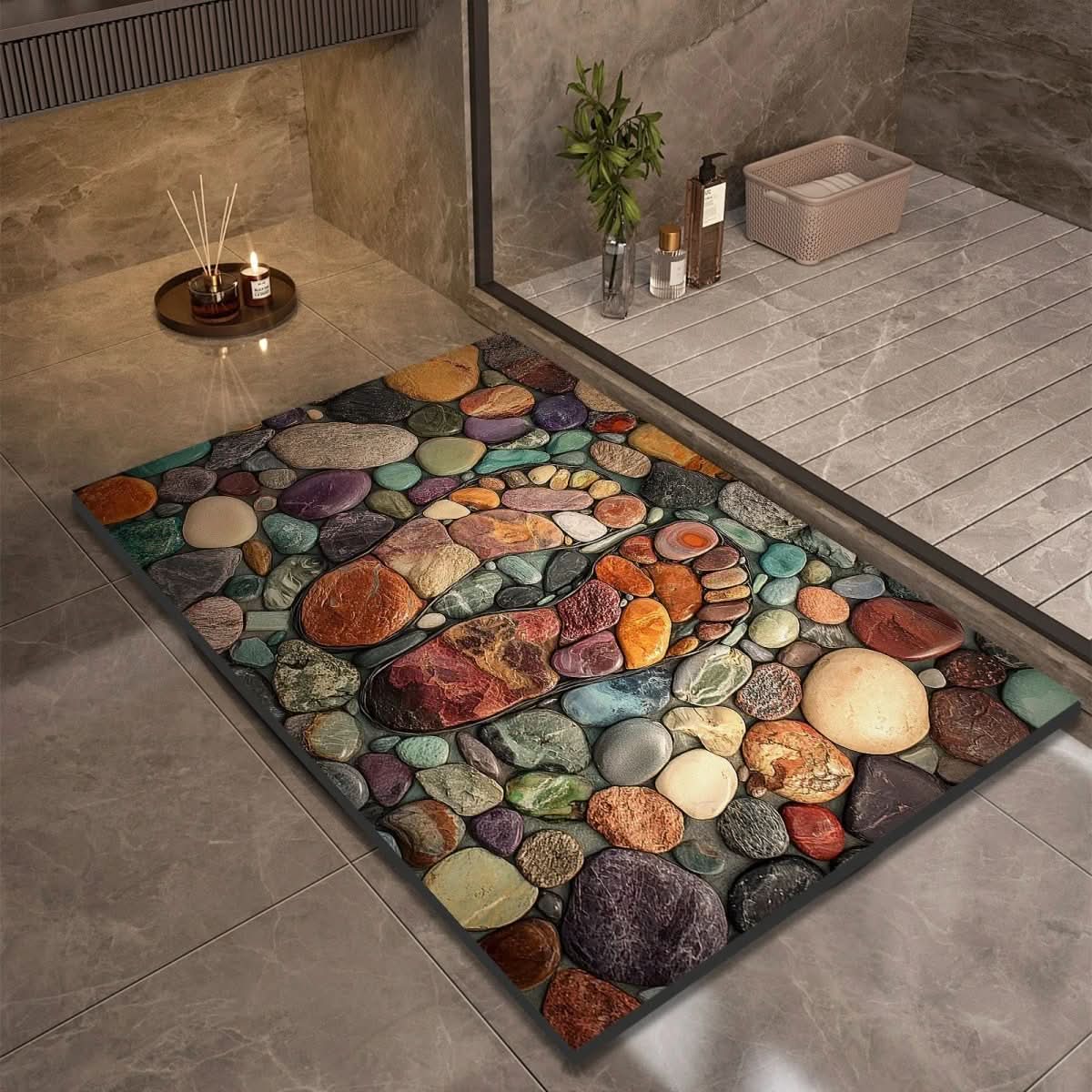 Diatomaceous Earth Bath Mat with Natural Rubber Backing, Super Absorbent and Quick Drying, view 10
