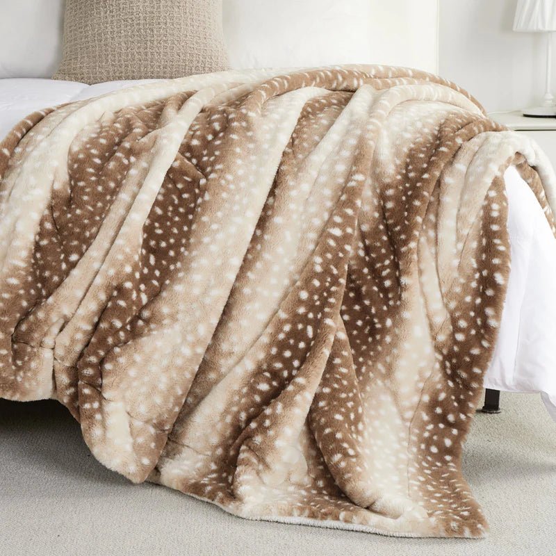 Double Sided Faux Fur Throw Blanket with Deer Pattern, up to 87 x 94 in, view 3
