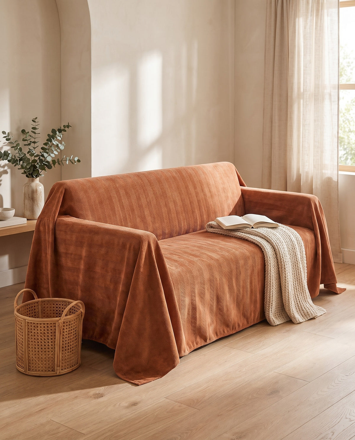 Durable Pet Friendly Herringbone Sofa Cover | Spill Resistant, 71-165in