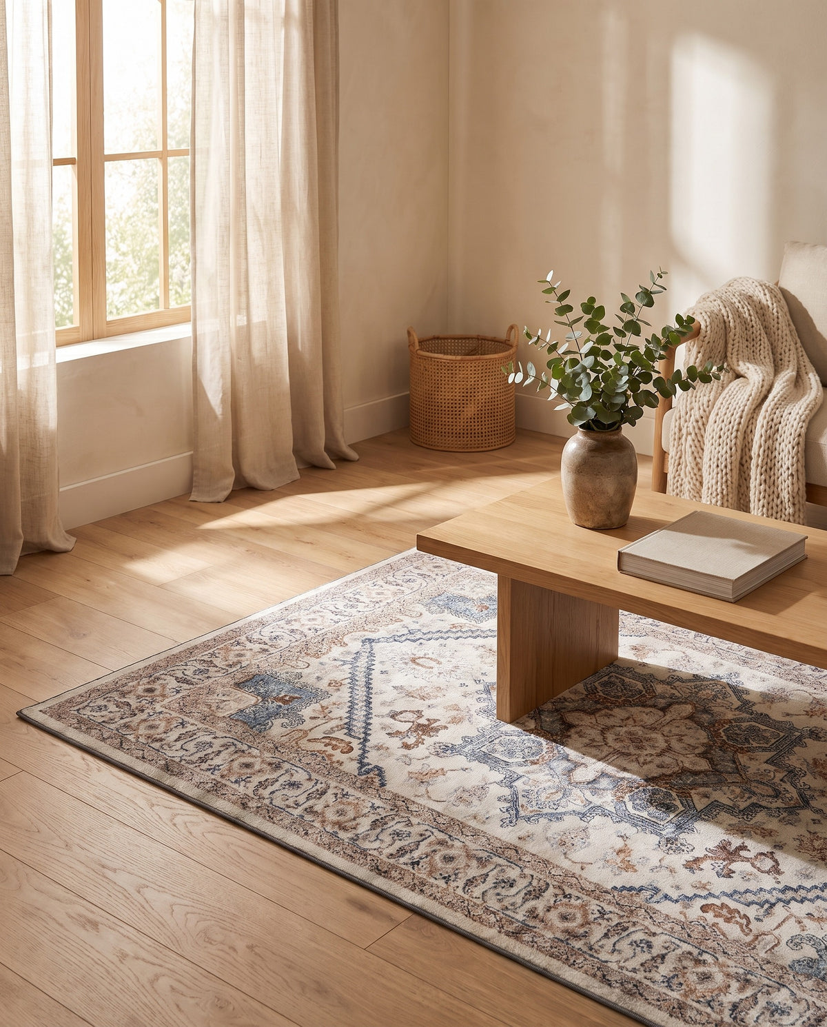 Easy Clean Rug Classic Boho Style Living Room Area Rug | Pet Friendly, 2-6ft