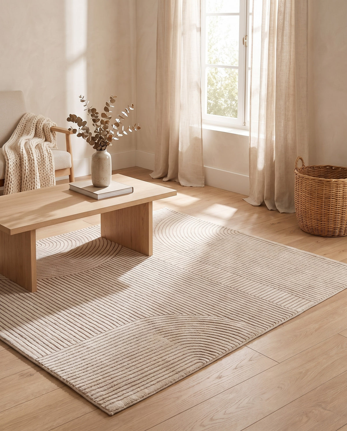 Easy Clean Rug Curved Geometry Non-Slip Quick-Drying Bath Mat | Durable Pile, 1-9ft