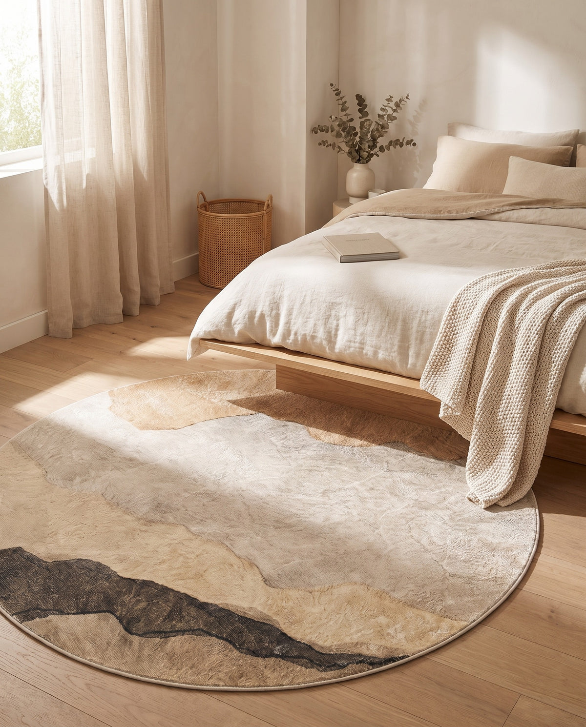 Easy Clean Rug Earthy Tones Abstract Round Spillproof Pet Friend | Durable Pile, 4-8ft