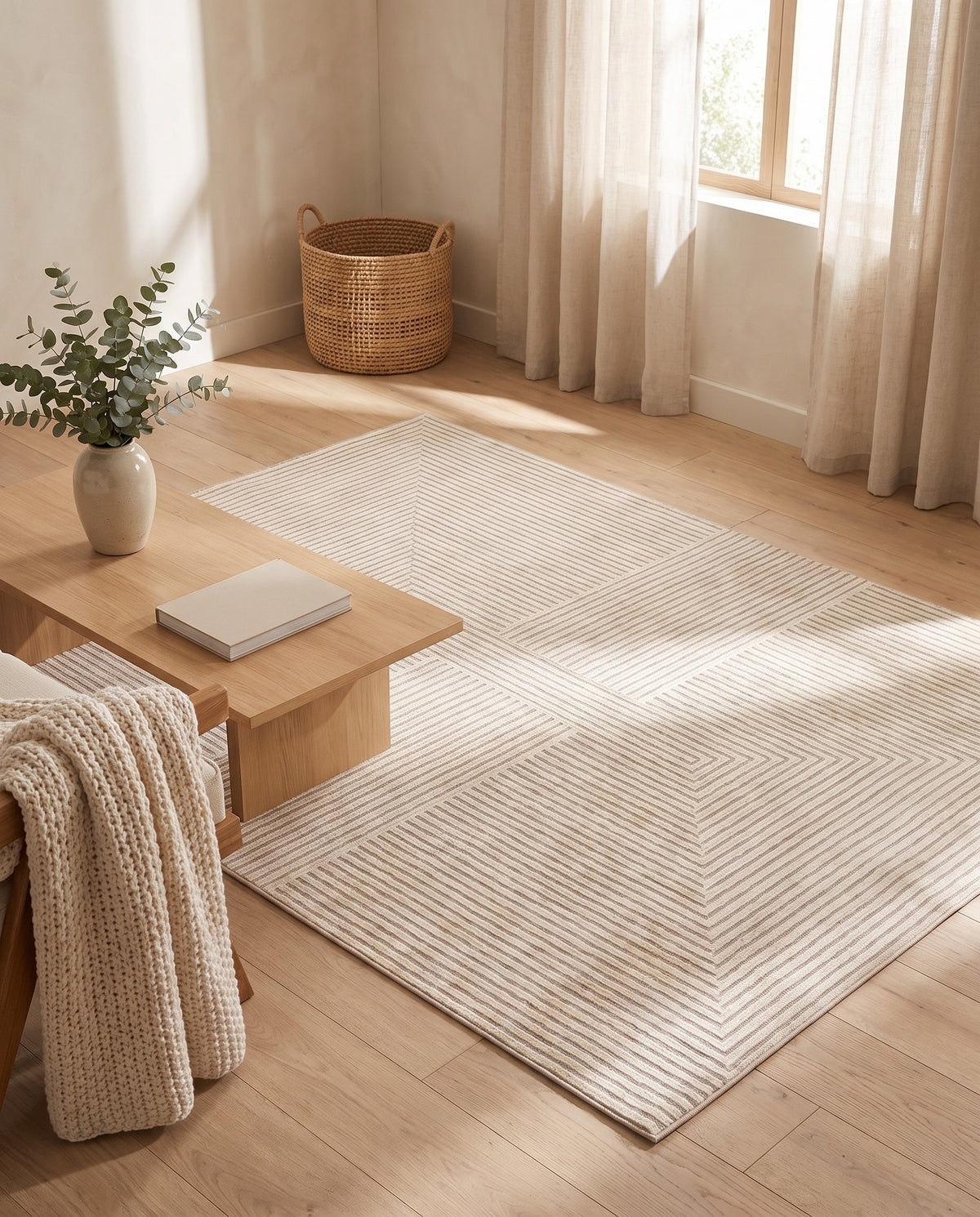 Easy Clean Rug Geometric Line Non-Slip Quick-Drying Bath Mat | Durable Pile, 1-9ft