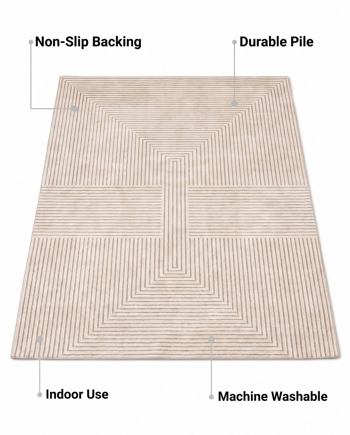Easy Clean Rug Geometric Line Non-Slip Quick-Drying Bath Mat | Durable Pile, 1-9ft