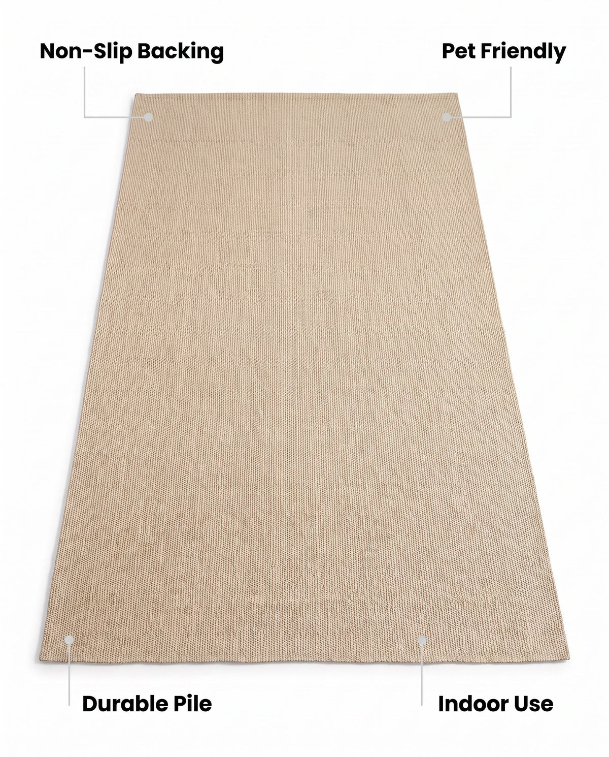 Easy Clean Rug Minimalist Natural Jute Durable Non-Slip Pet-Frie | Indoor Use, 2-9ft
