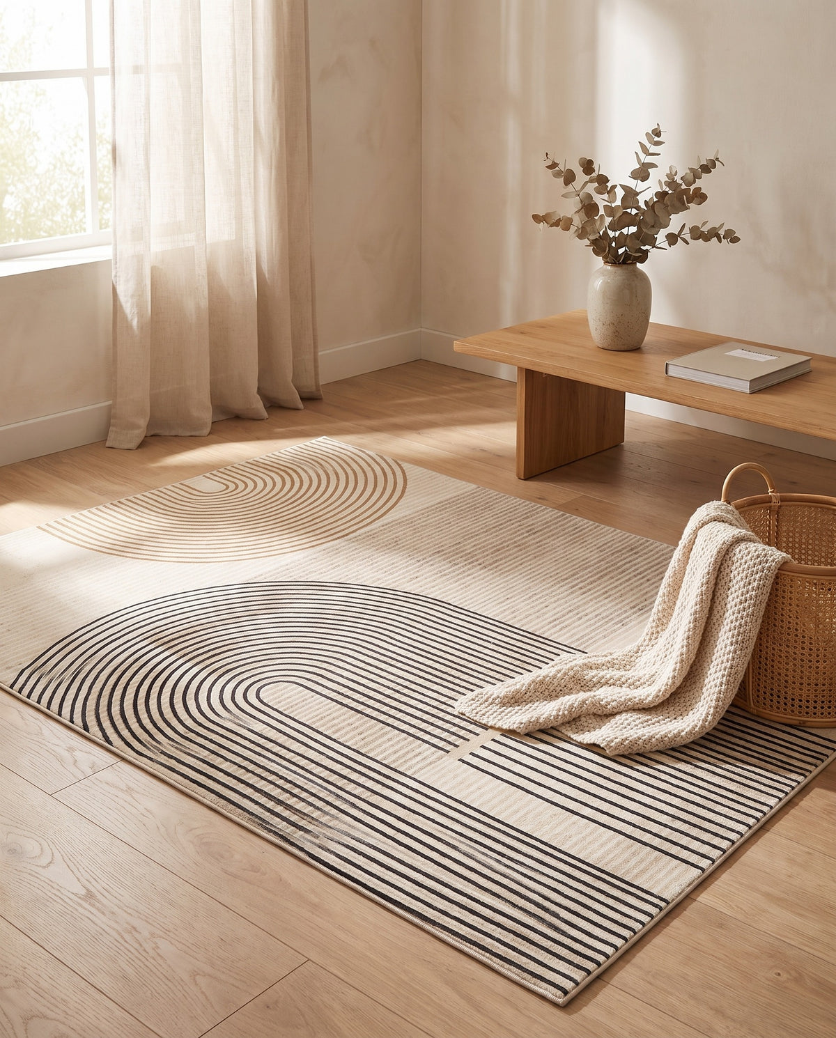 Easy Clean Rug Modern Arch-Line High-Density Polyester Doormat | Spill Resistant, 31-138in