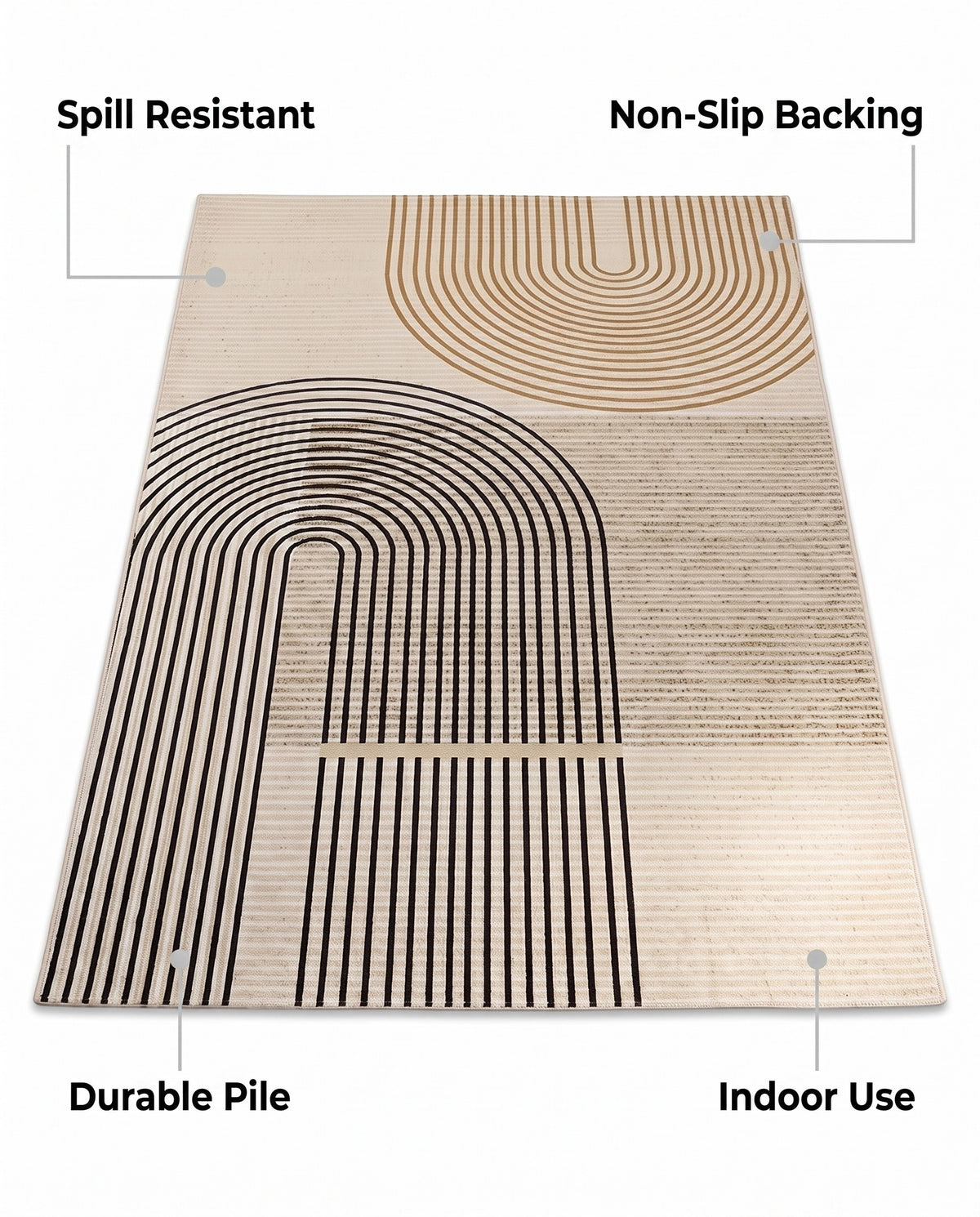 Easy Clean Rug Modern Arch-Line High-Density Polyester Doormat | Spill Resistant, 31-138in