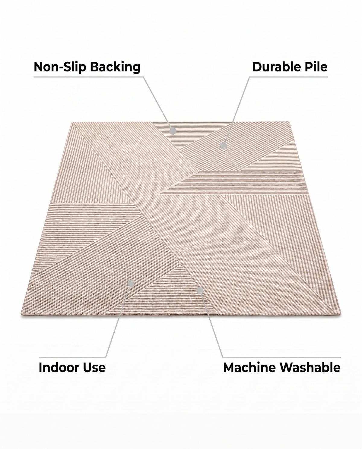 Easy Clean Rug Modern Geometric Non-Slip Quick-Drying Bath Mat | Durable Pile, 1-9ft