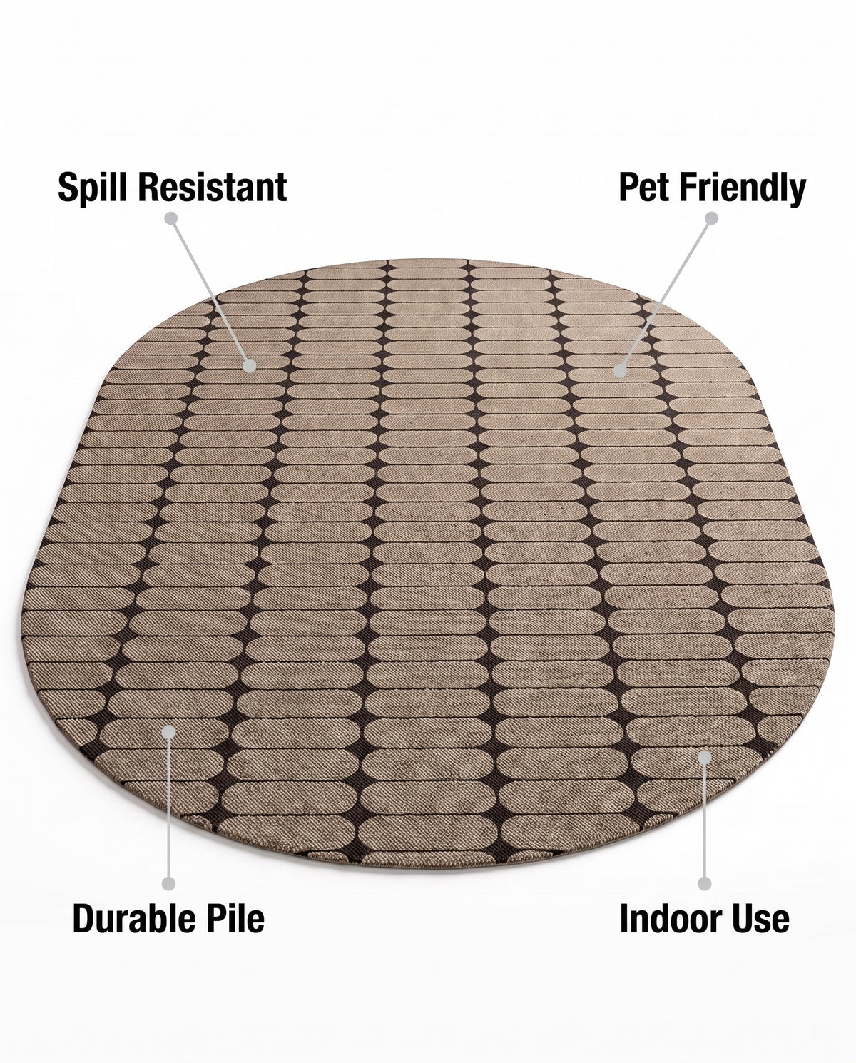 Easy Clean Rug Modern Oval Grid Spillproof Pet-Friendly Geometri | Durable Pile, 3-9ft