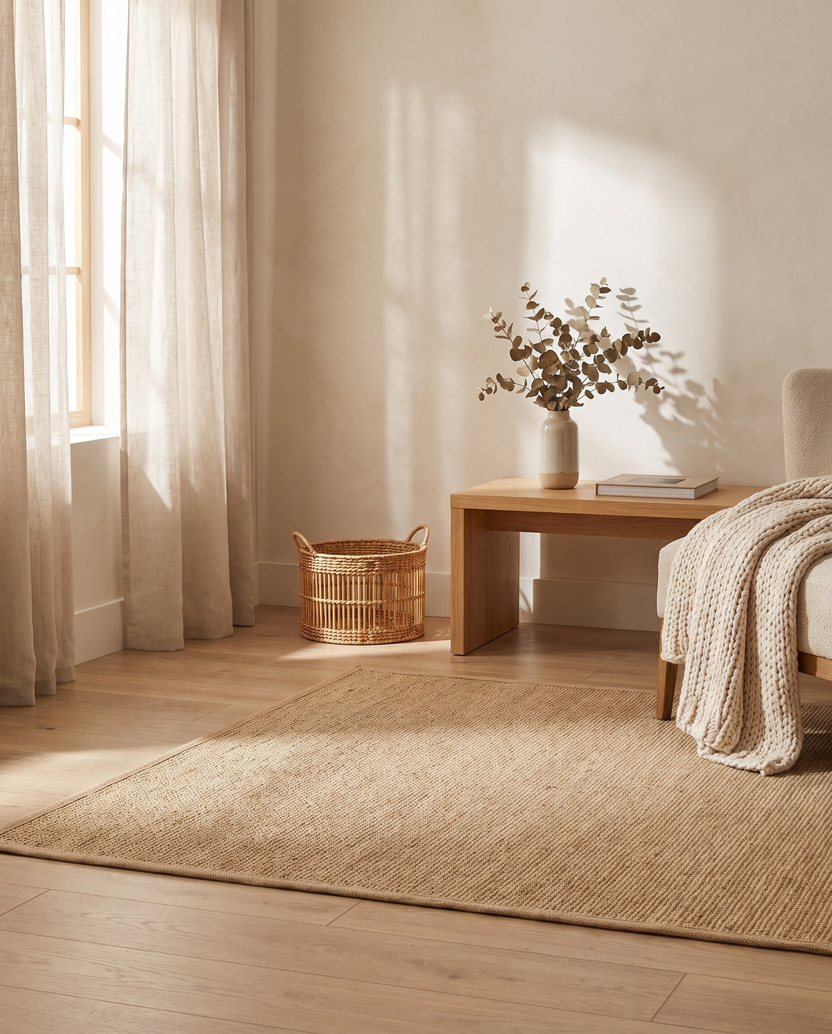 Easy Clean Rug Natural Border Jute Durable Non-Slip Pet-Friendly | Indoor Use, 2-9ft
