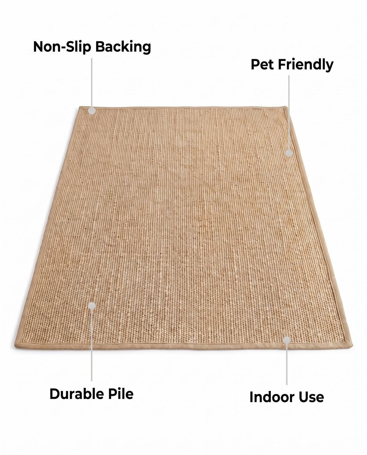 Easy Clean Rug Natural Border Jute Durable Non-Slip Pet-Friendly | Indoor Use, 2-9ft