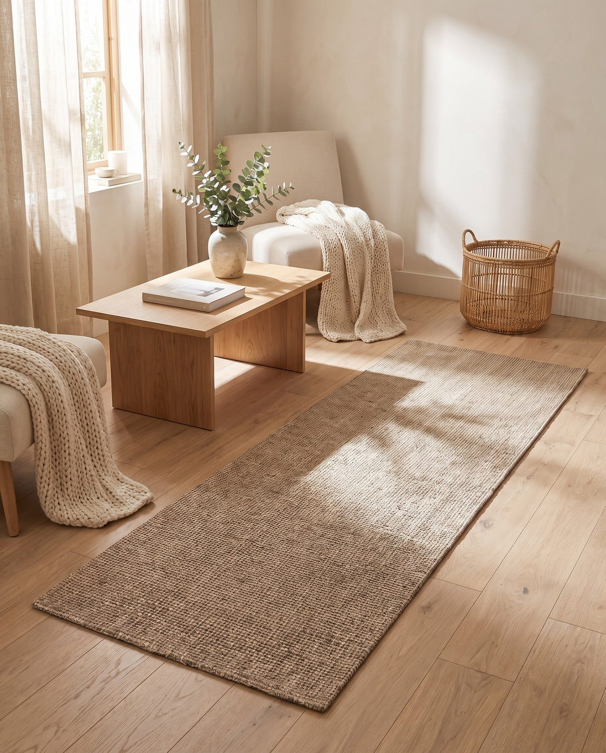 Easy Clean Rug Natural Jute Look Durable Non-Slip Pet-Friendly H | Indoor Use, 1-9ft