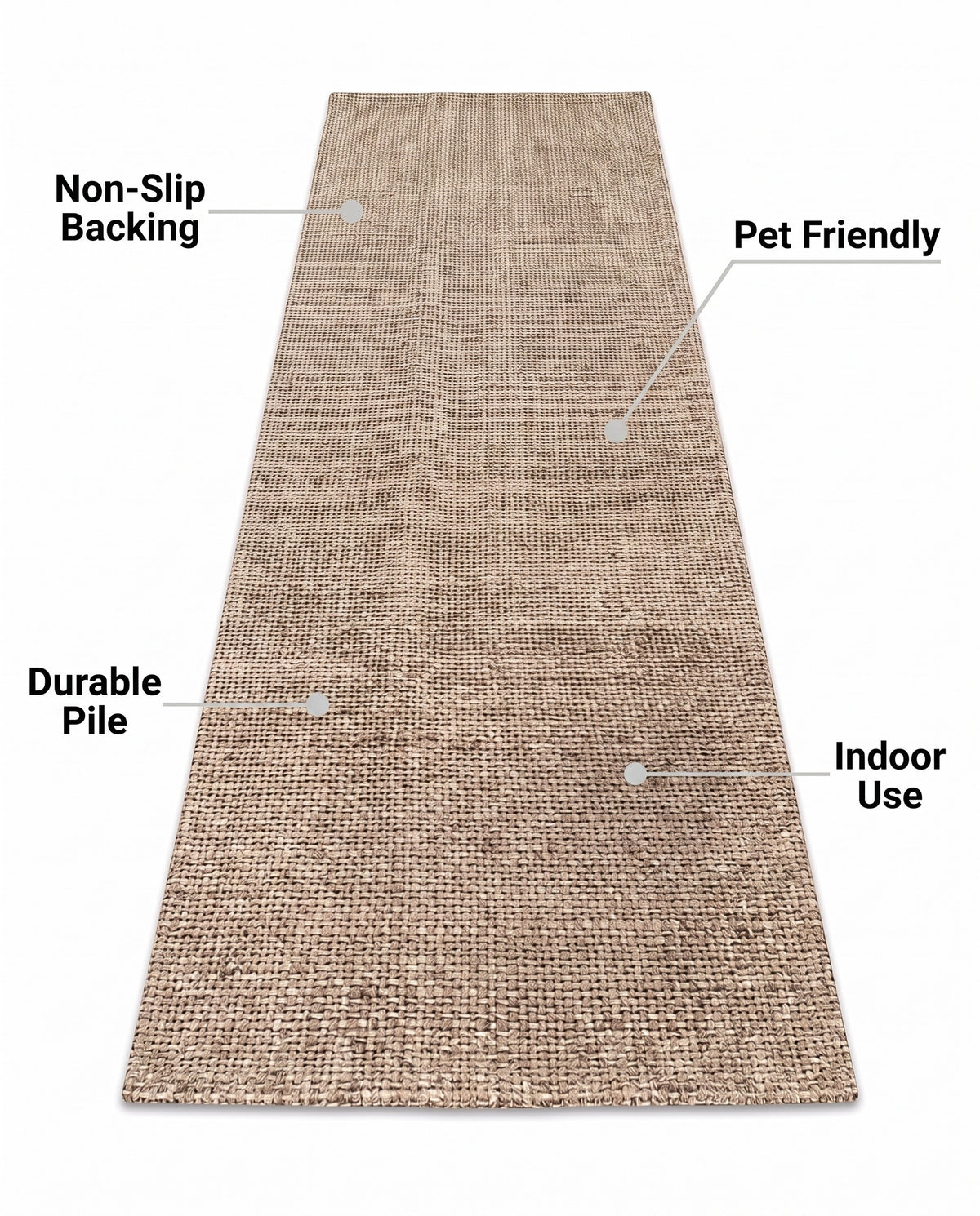 Easy Clean Rug Natural Jute Look Durable Non-Slip Pet-Friendly H | Indoor Use, 1-9ft