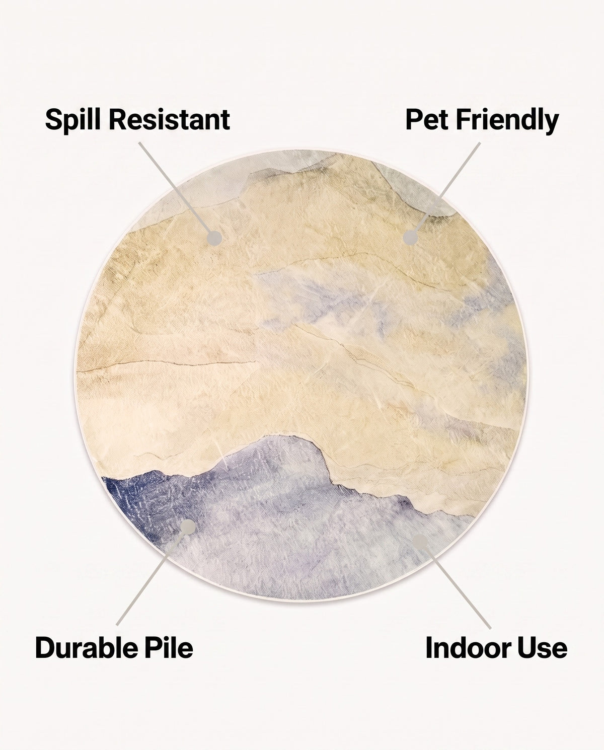 Easy Clean Rug Serene Abstract Round Spillproof Pet Friendly Mod | Durable Pile, 8ft